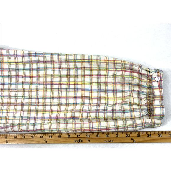 Lili Sidonio Pants Womens Large Neon Plaid Seersucker Elastic Cuff Cargo Pockets - Picture 10 of 14